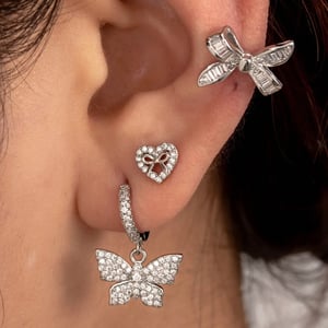 1 Piece Simple Series Butterfly Copper Silver Color Zircon Women's Dangle Earrings h5 Picture2